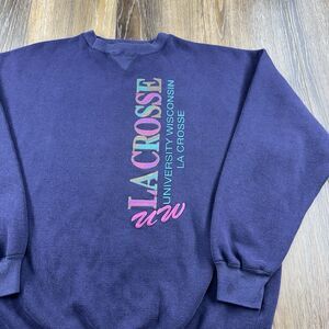 Vintage UW La Crosse Sweatshirt Mens XL Deep Purple University Wisconsin 90s